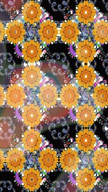 Küçük çiçekte güzel bir desen. Motley illüstrasyonu. Moda baskıları için zarif bir şablon. Küçük renkli çiçekler. Sarı çiçekli bahar çiçekleri.