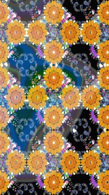 Raster illüstrasyonunda kusursuz çiçek deseni. Mavi renkte çiçekler.