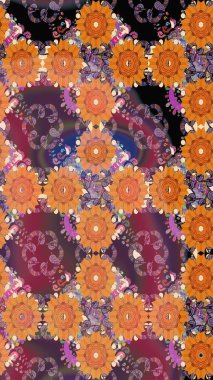 Tropik, dikişsiz çiçek deseni. Turuncu ve kahverengi renkli çiçekler. Raster illüstrasyonu.