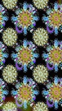 Siyah renkli çiçekler. Kumaş desenli papatya çiçekleri ayrıntıları.