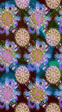 Tarafsız renklerde etnik çiçeklerle kusursuz bir desen. Asya Tekstil 'inde Raster Çiçek İllüstrasyonu.