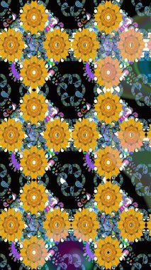 Raster illüstrasyonu. Sarı renkli güzel bir tekstil. Çiçeklerle suluboya desenleri.