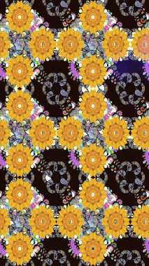 Klasik taslak çizimi. Çiçek sarısı ve gri, pürüzsüz desen. Raster çiçek izi..