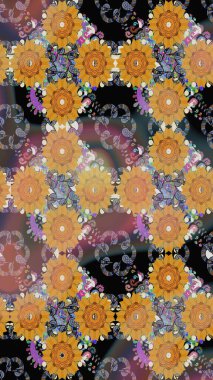 Egzotik çiçekler, parlak botanik klasik turuncu renkler. Klasik tropikal doğal elementlerin suluboya seti. Raster illüstrasyonu.