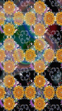 Renkli Bahar Temalı Kusursuz Arkaplan. Düz Çiçek Elementleri Tasarımı. Çiçeksel fantezi tasarımı. Parlak bir arka planda..