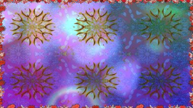 Düz Çiçek Elementleri Tasarımı. Sevimli çiçek raster deseni. Renkli Yaz Temalı Kusursuz Arkaplan. Mor renkte çiçekler.