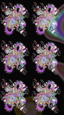 Raster illüstrasyonu. Güzel kumaş deseni. Asya tekstil tarzında. Renkli Bahar Temalı Kusursuz Arkaplan. Kusursuz çiçek deseni. Düz Çiçek Elementleri Tasarımı.