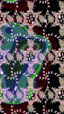 Güzel kumaş deseni. Asya tekstil tarzında. Düz Çiçek Elementleri Tasarımı. Renkli Bahar Temalı Kusursuz Arkaplan. Raster illüstrasyonu. Kusursuz çiçek deseni.