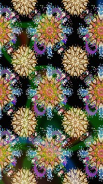 Çiçekli, suluboya desenli kusursuz çiçek deseni. Düz Çiçek Elementleri Tasarım Raster illüstrasyonu. Siyah renkte çiçekler. Renkli Bahar Teması: Kusursuz Arkaplan.