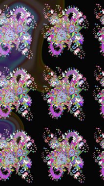 Çiçek duvar kağıdı. Kusursuz desen. Renkli süs kenarı. Siyah ve kahverengi renklerde. Raster illüstrasyonu. Hint süsü..