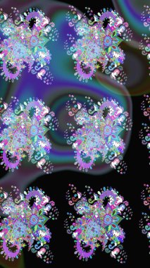 Düz Çiçek Elementleri Tasarımı. Kusursuz Renksiz Bahar Temalı Kusursuz Arkaplan. Sevimli çiçek raster deseni. Siyah renkte çiçekler.