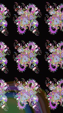 Siyah ve yeşil renkli çiçekler. Düz Çiçek Elementleri Tasarımı. Raster illüstrasyonunda kusursuz çiçek deseni. Renkli Bahar Teması Kusursuz Arkaplan.