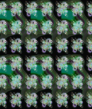 Yeşil renkler üzerine çiçek desenli çizimler, el yapımı papatyalar, papatyalar. Tekrarlayan çiçek arkaplanı, zarif yeşil çiçek duvar kağıdı.