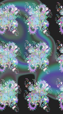 Elle boyanmış suluboya, dikişsiz çiçekler ve bitkiler. Gri renkli çiçekler.