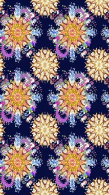 Düz çiçek öğeleri tasarım. Raster çizimde sorunsuz çiçek desenli. Bahar Tema Dikişsiz desen arka plan rengi. Fantezi kumaş deseni.