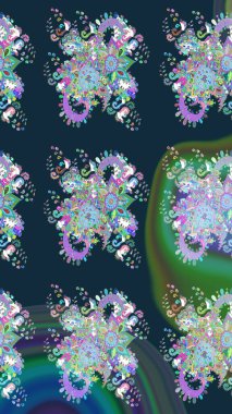 Tekstil için dikişsiz suluboya desen. Sevimli çiçekleri, desenleri, mavi renkleri olan renksiz bir desen. El çizimi çiçek pürüzsüz desen (taş)).