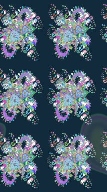 Kusursuz Chichi kumaş deseni. Çiçek deseni. Raster illüstrasyonu. Renkli Bahar Temalı Kusursuz Arkaplan. Düz Çiçek Elementleri Tasarımı.