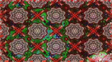 1950-1960 motifleri. El çizimi çiçek unsurları olan soyut, dikişsiz raster deseni. Çiçekli ipek eşarp. Kahverengi üzerine kahverengi. Retro tekstil tasarım koleksiyonu.