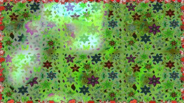 Raster suluboya çiçek deseni, narin çiçekler, yeşil çiçekler, tebrik kartı şablonu. Güzel kumaş deseni.