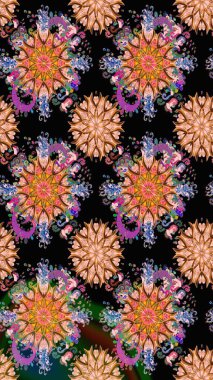 El çizimi çiçekli, soyut, pürüzsüz desen. Siyah ve kahverengi renkte çiçekler. Raster illüstrasyonu.