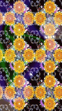 Şatafatlı bahar bahçesi dokusu. Sarı renklerde çiçeksiz. Çiçek deseni. Raster illüstrasyonu. Sarı renkte çiçekler.