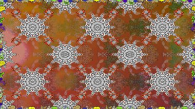 Raster illüstrasyonu. Kusursuz çiçek deseni. Kahverengi renkli çiçekler. Raster illüstrasyonu. Asya tekstil tarzında.