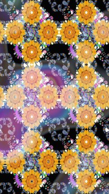 Raster deseni. Bahar çiçekleri dallı desen, sarı renkler çiçekli siluet.