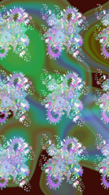 3 boyutlu çiçekler, pürüzsüz. Yeşil renklerde. Raster illüstrasyonu.