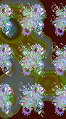 Retro tekstil tasarım koleksiyonu. El çizimi çiçek unsurları olan soyut, dikişsiz raster deseni. 1950-1960 motifleri. Yeşil yeşile. Çiçekli ipek eşarp..