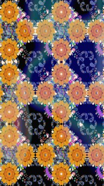 Raster illüstrasyonu. Mavi renkte şirin çiçekler. Moda baskısı, albüm, ambalaj kağıdı ve duvar kağıdı için zarif dekoratif süslemeler. Küçük çiçekli basit, pürüzsüz desen..