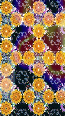 Bir sürü sarı ve soyut çiçekli tropikal desenler. Varicoloyellow raster kusursuz illüstrasyon. Küçük çiçekte sevimli çiçek deseni var..