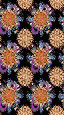 Küçük çiçekteki sevimli çiçek deseni. Birçok siyah ve kahverengi soyut çiçekli tropik, pürüzsüz bir desen. Varicoloblack ve kahverengi raster pürüzsüz çizim.