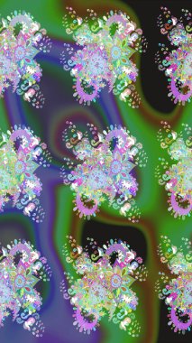 Halk tarzı. Moda baskıları için zarif bir şablon. Modern çiçek arkaplanı. Parlak renkli çiçekleri ve yeşil yaprakları olan harika bir çiçek deseni..