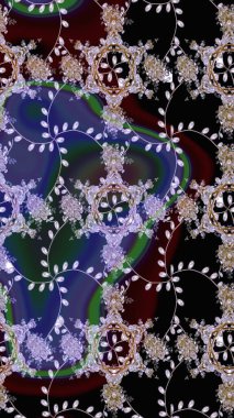 Raster çiçek izi. Çiçeksel siyah ve nötr dikişsiz desen. Klasik taslak çizimi.