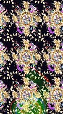 Siyah renkli çiçekler. Çiçek süsü ile kusursuz desen. Raster illüstrasyonu.