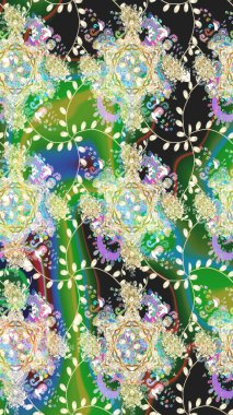 Renkli Yaz Temalı Kusursuz Arkaplan. Düz Çiçek Elementleri Tasarımı. Güzel, pürüzsüz bir desen. Raster çiçekli arka plan. Güzel kumaş deseni. Yazdır.