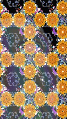 Karalama çiçekleri kusursuz desen. Sarı el çizimi desen. Sanat, çiçekleri canlandırır ve arka planda bırakır. Raster deseni.