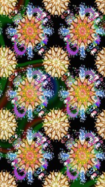 Çiçek. Kusursuz dekoratif arka plan, çiçek mandala. Siyah ve kahverengi renklerde. Raster illüstrasyonu.