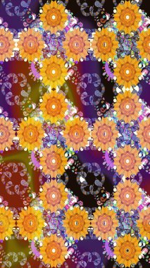 Raster illüstrasyonu. Sarı ve kahverengi renkte çiçekler. Küçük çiçekte sevimli çiçek deseni var..