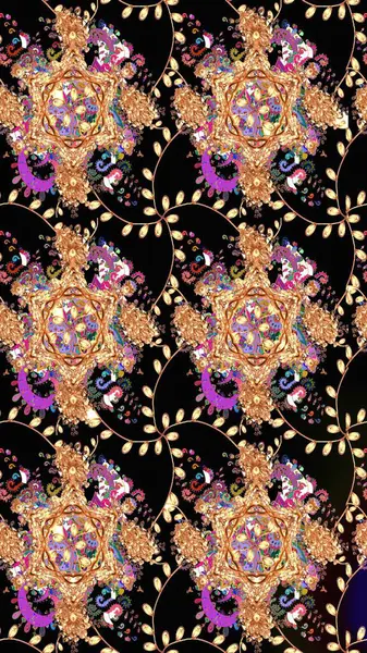 Raster illüstrasyonu. Siyah renkte güzel bir tekstil. Çiçeklerle suluboya desenleri.