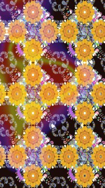 Çiçeksiz desenli arka plan, yaz çiçekleri. Düz Çiçek Elementleri Tasarımı. Sarı renkli çiçekler. Renkli Bahar Teması Kusursuz Arkaplan.