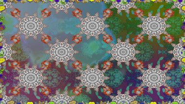 Sınır Kızılderili çiçekli paisley patten. Etnik Mandala havlusu. Kusursuz süs izi. Raster Henna tarzı. Tebrik kartı arkaplanı, boyama kitabı, arkaplan, tekstil için kullanılabilir.