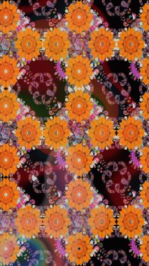 Manzaralı çiçek deseni. Çiçek kompozisyonu, el boyası, hassas şablon. Sevgililer günü ve tebrik kartı konsepti için şık bir davetiye. Üst manzara, yumuşak turuncu ve kahverengi renk.