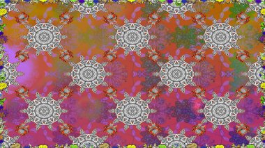 Renkli Bahar Temalı Kusursuz Arkaplan. Raster illüstrasyonunda kusursuz çiçek deseni. Gri renkli çiçekler. Düz Çiçek Elementleri Tasarımı.