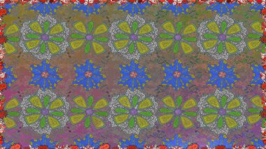 Kusursuz bir arka plan modeli. Raster - stok. Yapraklı çiçekler ve kır çiçekli papatya çayı..