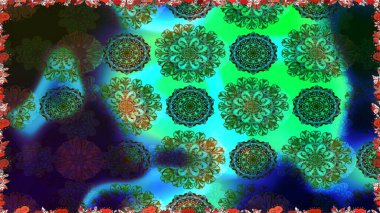 Çiçekli karalama şeklinde Raster çiçek deseni. Raster illüstrasyonu. Yumuşak, yeşil renkte bahar çiçekleri.