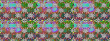 Renkli Bahar Temalı Kusursuz Arkaplan. Raster illüstrasyonunda kusursuz çiçek deseni. Süslü kumaş deseni. Düz Çiçek Elementleri Tasarımı.