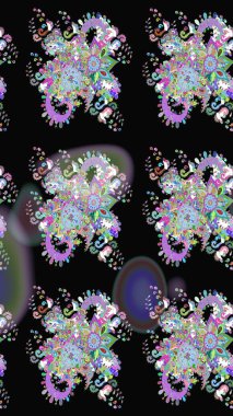 Raster illüstrasyonu. Siyah ve nötr renklerde. Çiçek buketleriyle klasik tarzda kusursuz desen.