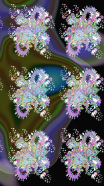 Renkli grunge, koyu yeşil ve siyah çiçeklerle soyut bir arka plan oluşturur. Parmak izi, kumaş, duvar kâğıdı, tekstil için raster dokusu. İşlemeli çiçek desenli..