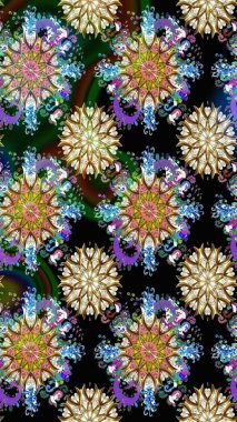 Çiçekli ipek eşarp. Retro tekstil tasarım koleksiyonu. El çizimi çiçek unsurları olan soyut, dikişsiz raster deseni. Siyah ve nötr, siyah ve nötr. 1950 'ler-1960' lar motifleri.